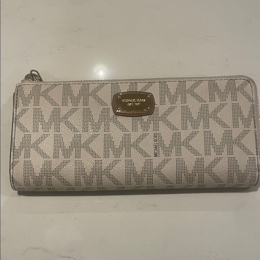 Michael Kors Cream Monogram Zip Wallet